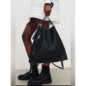 Allsaints Alpha Leather Convertable Backback Bag with Zipper Detail Black